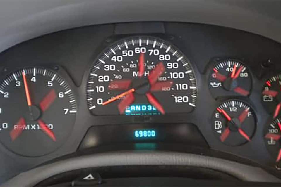 A gauge cluster with superimposed arrows spinning in a circle.