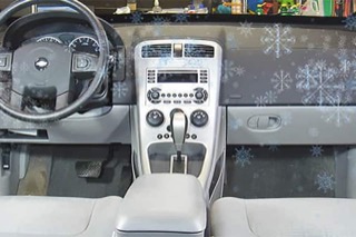 A Chevy interior with super-imposed animated snowflakes on top.