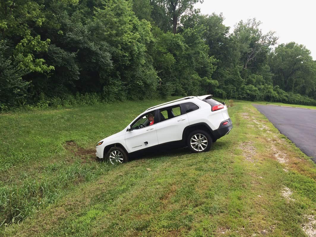 Image from Wired.com article of the Jeep in a ditch after the hack