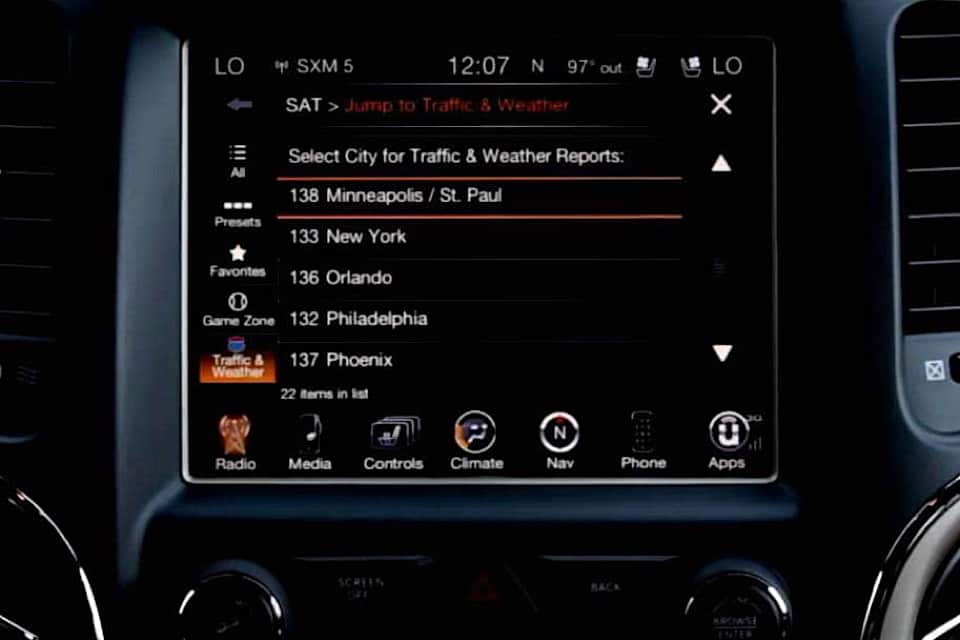 Infotainment screen with uConnect loaded