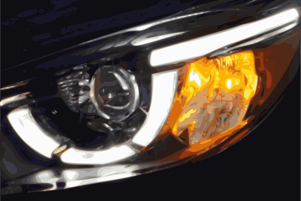 Car headlights, LED, sidelights, running lights