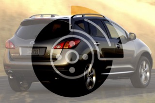 A brake symbol super-imposed over a picture of the back of a Murano