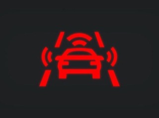 Red warning light of VW's collision avoidance technology