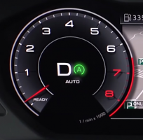 Digital tachometer with a glowing green 'A' indicating auto-start stop is on