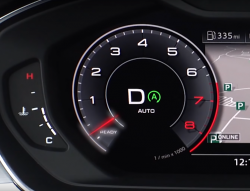 A tachometer with the red arrow pointing at the 'ready' position
