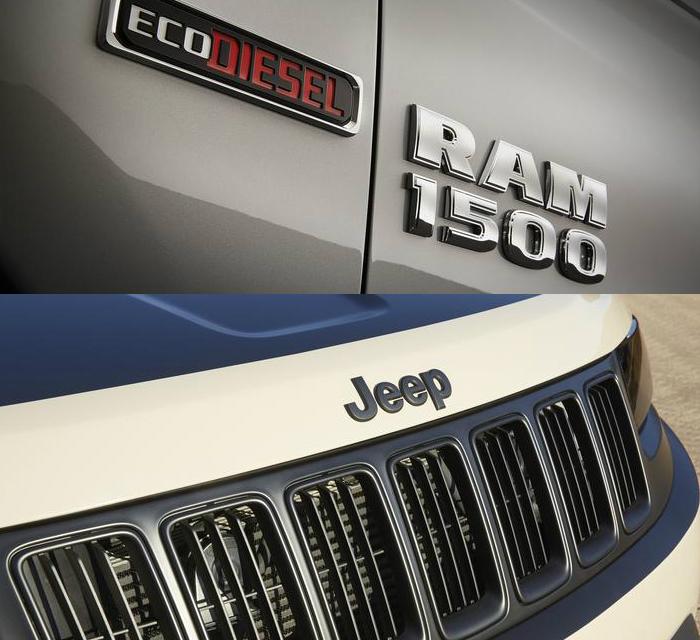 Top image, Ram 1500 EcoDiesel badge. Bottom image. Jeep grille