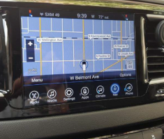 A dashboard screen with a map loaded, part of UConnect