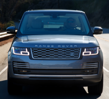 Head on view of a gray Range Rover