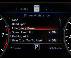 Nissan Driver Assistance Option Screen Shown with Emergency Brake Highlighted