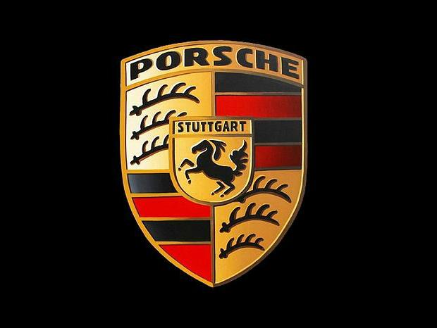 Porsche logo on a black background