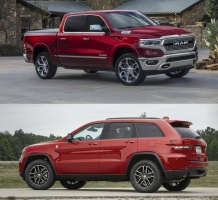 Top, red Ram truck. Bottom, red Jeep SUV.